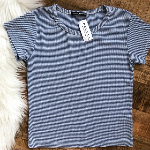 Brandy Melville Tee Blue and White Stripe